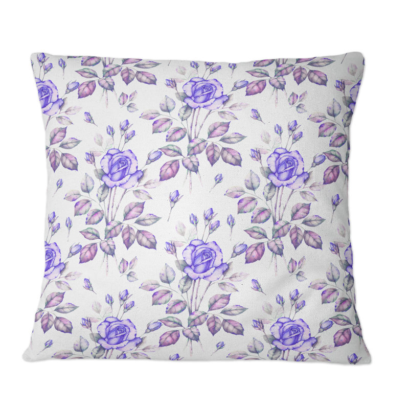 Coussin décoratif rétro à motif de fleurs mauves sur fond blanc, 18 po x 18 po