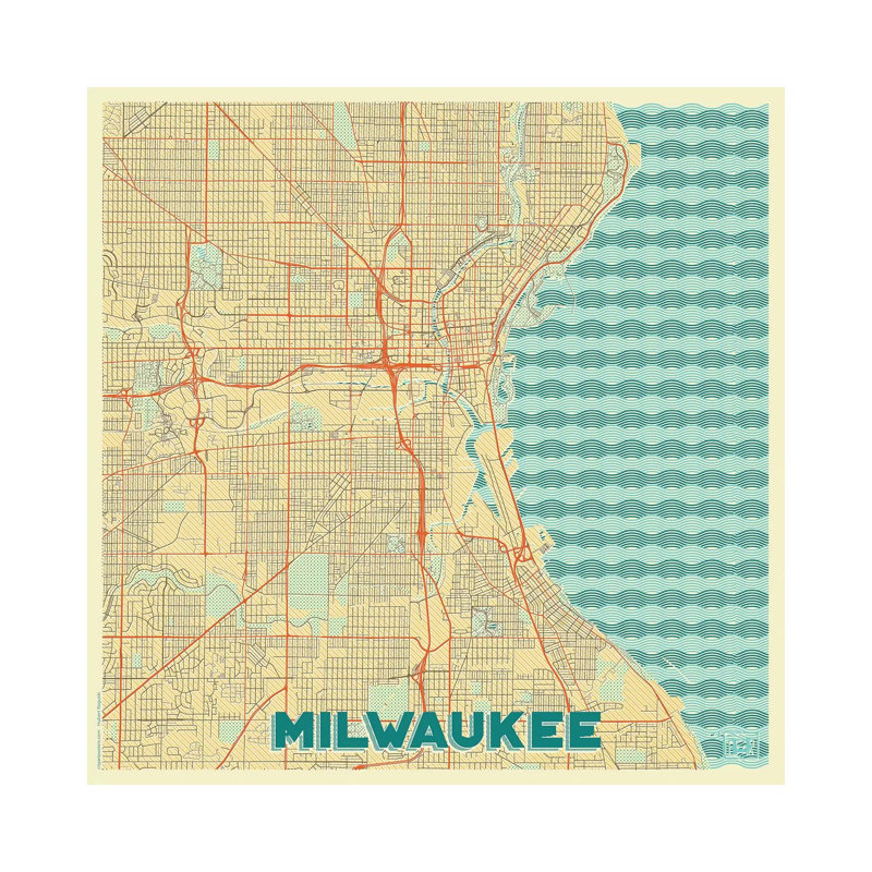 Milwaukee Retro Urban Blueprint Map by Hubert Roguski - Wrapped Canvas Print, 66.04 cm H x 66.04 cm W x 1.91 cm D