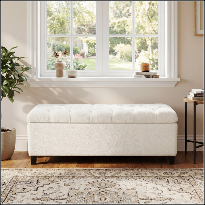 Banc repose-pieds avec surface de rangement, pieds en bois d'hévéa, capacité de 300 lb, Blanc, Noir