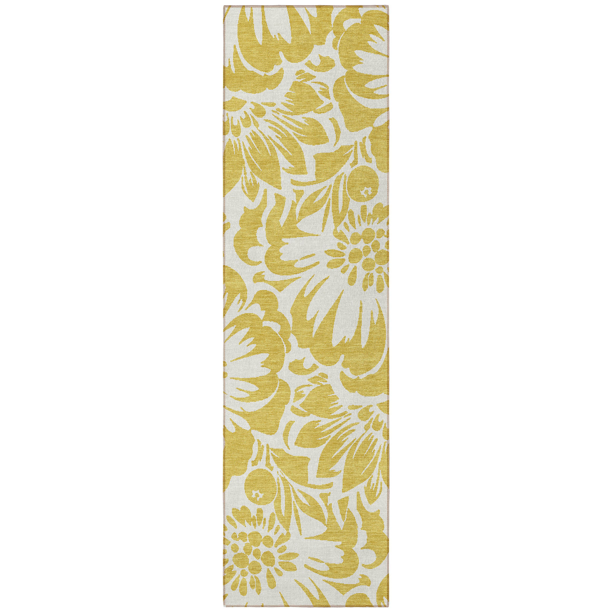 HomeRoots 8' Runner Gold and White Floral Washable Non Skid Indoor ...