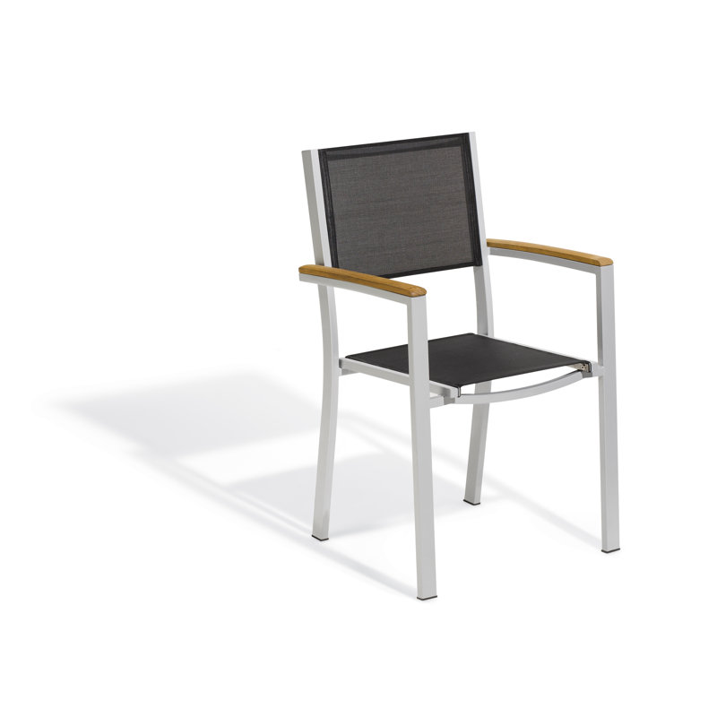 Travira Stacking Patio Dining Chair, Black, Tekwood Natural, Flint
