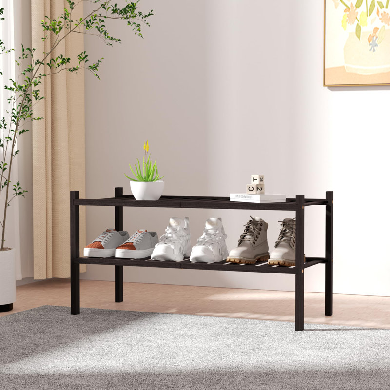 Modern Stackable 2-Tier Bamboo Shelf 27"X11"X13" For Office Bathroom Kitchen Storage, Brown