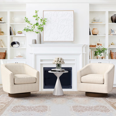 Forno Upholstered Swivel Barrel Chair With Wood Base