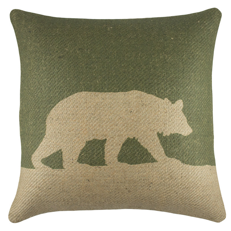 Bear Burlap Throw Pillow, Green