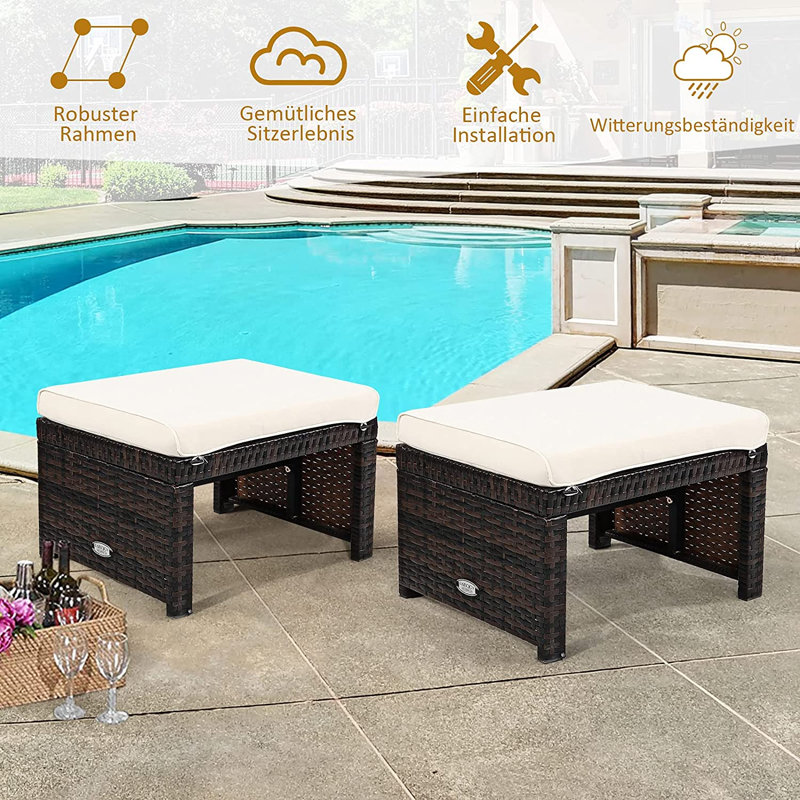 Paine Wicker Outdoor Ottoman, Beige