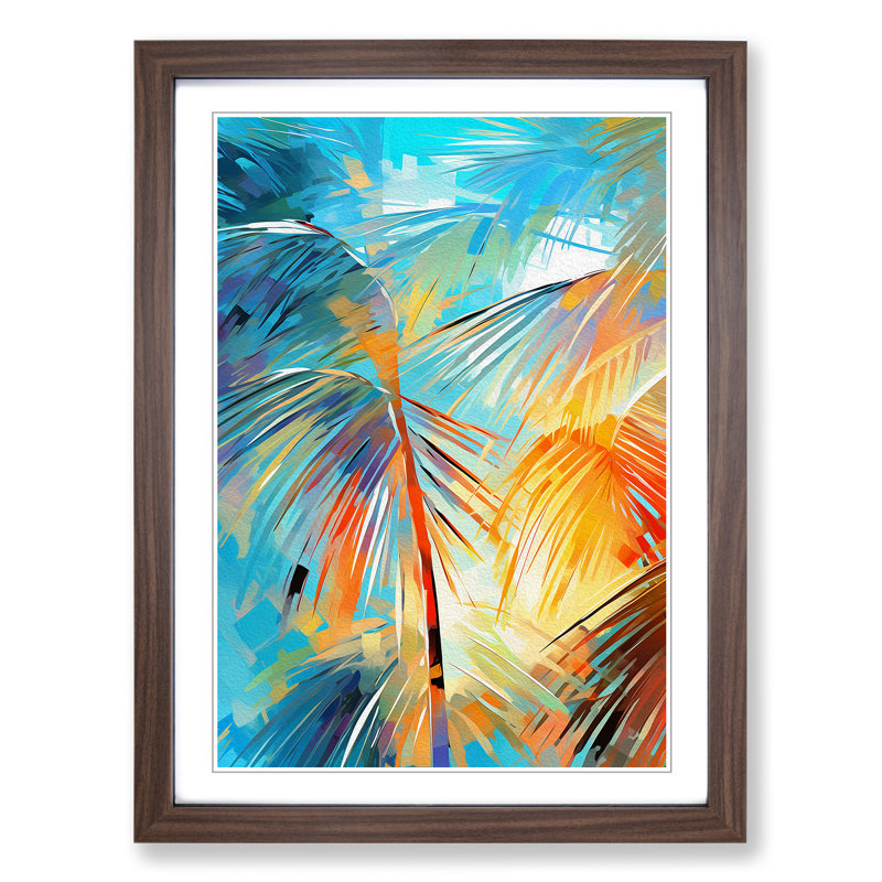 Palm Tree - Single Picture Frame Print on Wood, Walnut Framed, 46cm H x 34cm W