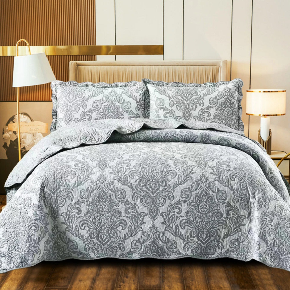 Bedspread Printed Damsk Beige Double