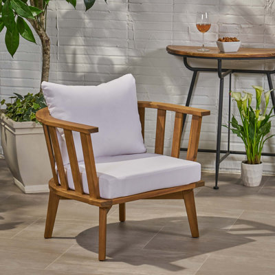 Outdoor Acacia Wood Patio Club Chair, Wooden Patio Furniture,Waterproof Thick Cushion Deep Seating for Porch, Garden, Backyard, Balcony, Weight Capacity 400lbs