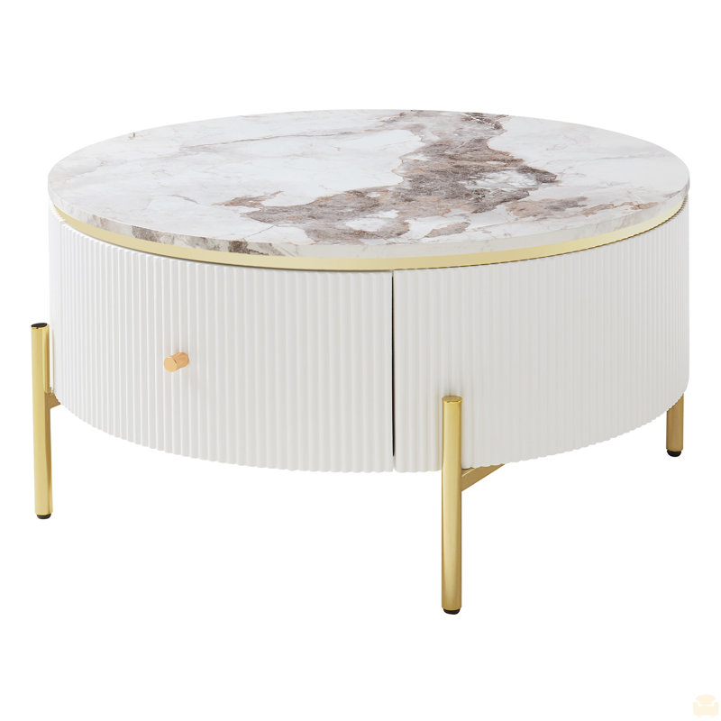 Table basse ronde avec 2 grands tiroirs de rangement
