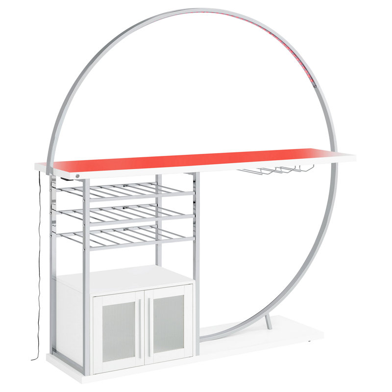 Riya White and Chrome Home Bar Table with LED Lighting and Storage