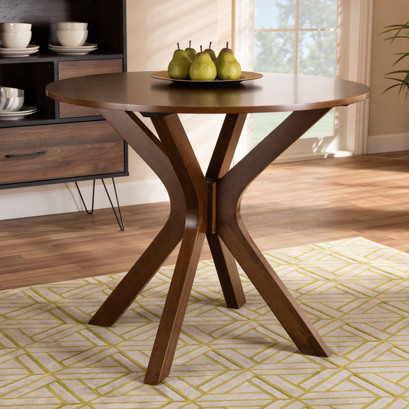 Round Solid Wood Base Dining Table, Walnut, 75.95cm H x 121.92cm L x  121.92cm W