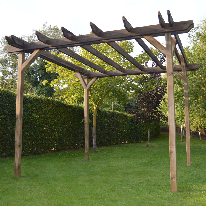 Baudouin Solid Wood Pergola, Rustic Brown, 26 ft x 10 ft