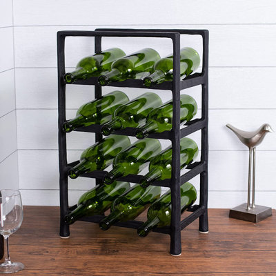 12 - Bottle Wine Bottle & Glass Rack in Black
