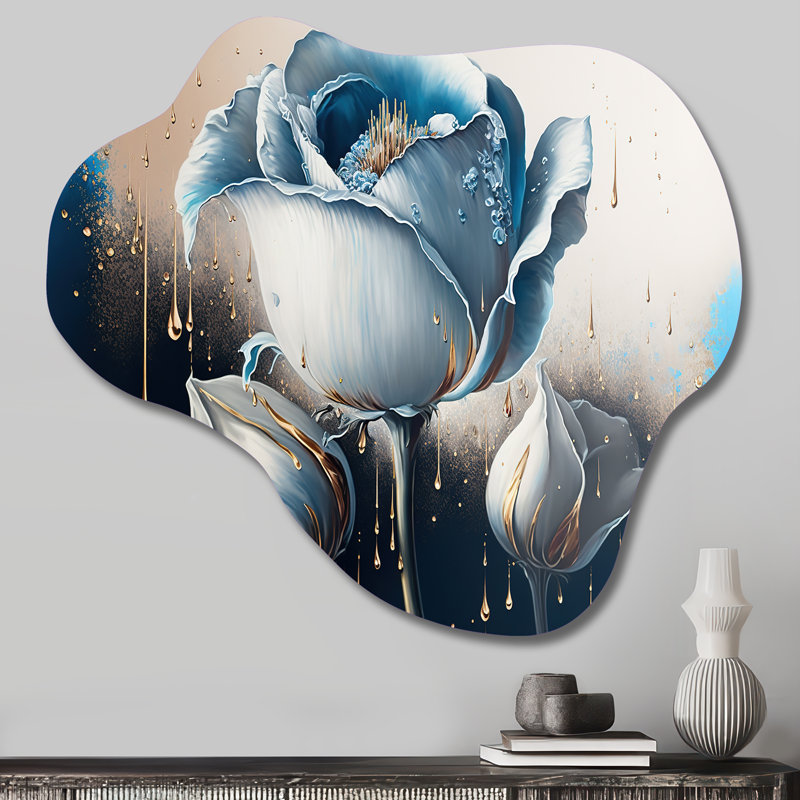Décoration murale irrégulière en métal bleu clair et lys Cally II II - lis de Calla, H 28 po x l 25 po