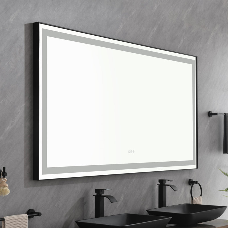 Miroir de salle de bain DEL, Noir mat, 36 po x 72 po