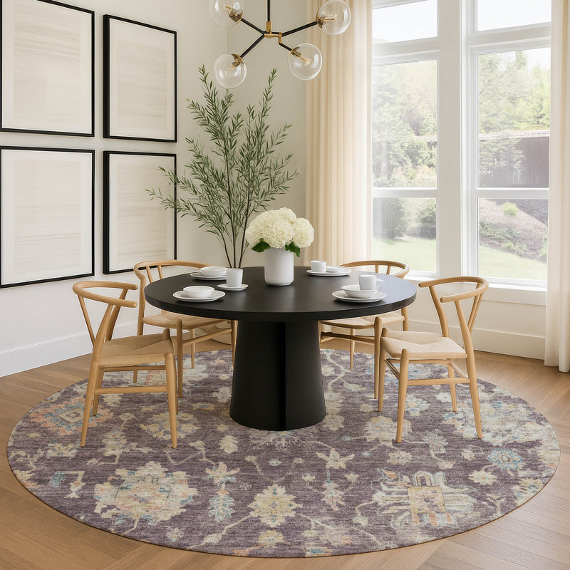 Tapis damassé de qualité supérieure Mayfield AMF2355, Aubergine, Rond 8 pi