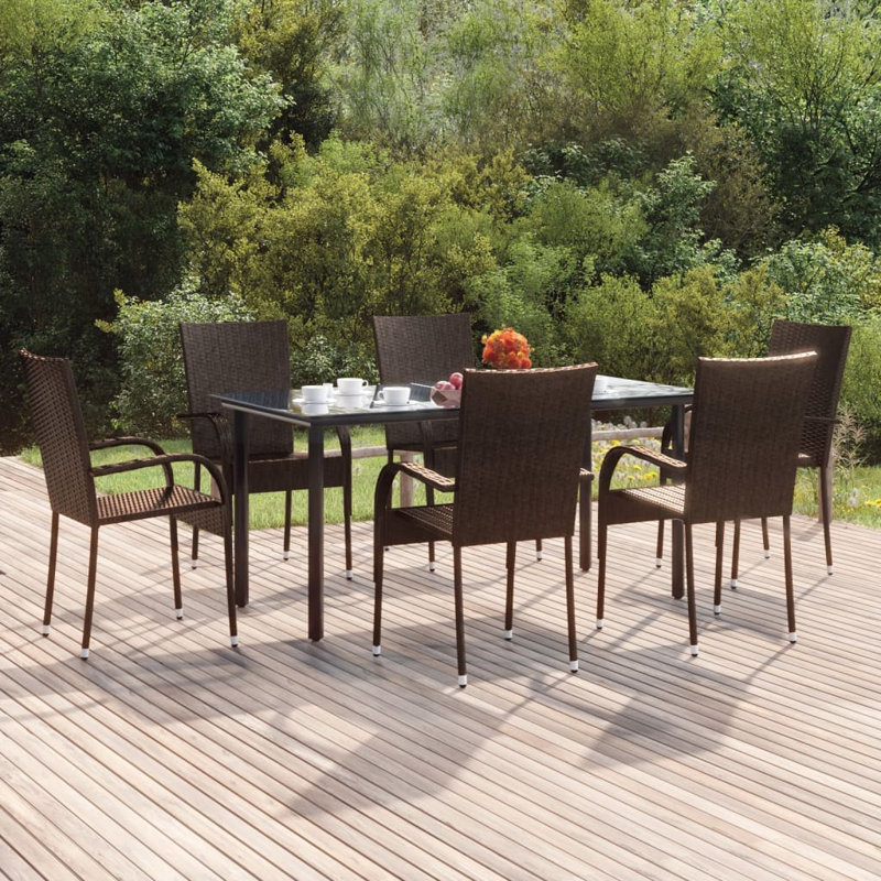 Centeio 7 Piece Garden Dining Set Poly Rattan, Brown