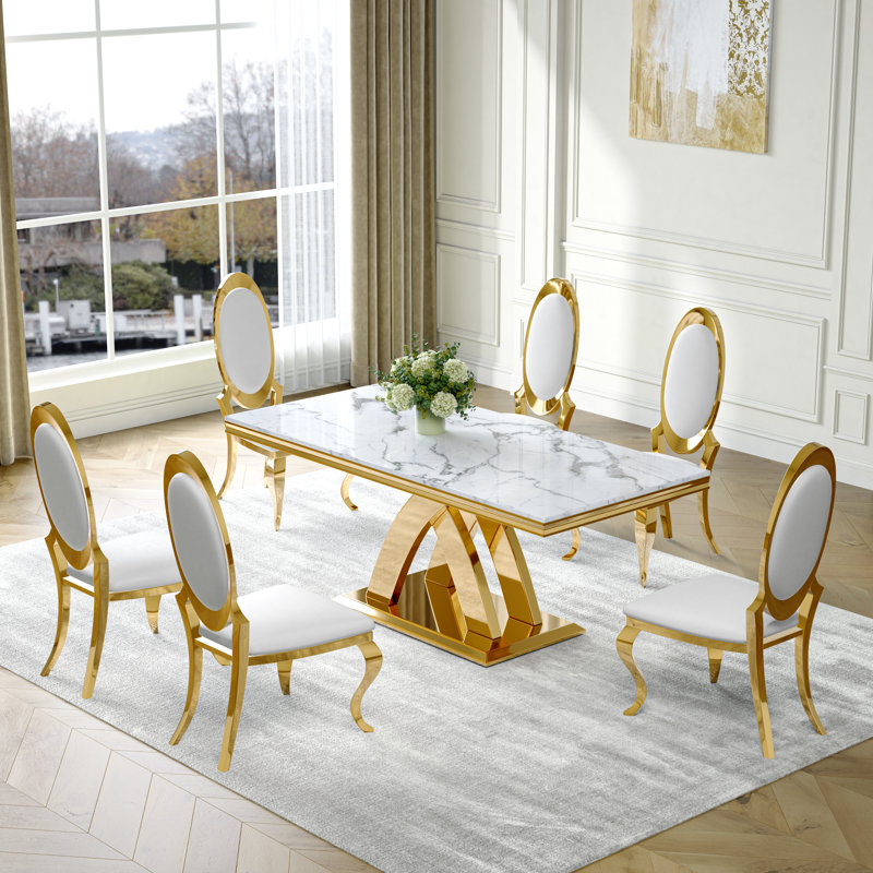 Ensemble de salle à manger Modern Modern, Blanc / Doré, Doré
