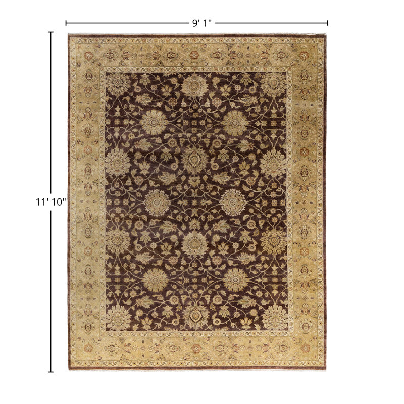 Oushak Brown and Beige Floral Wool Handmade Area Rug