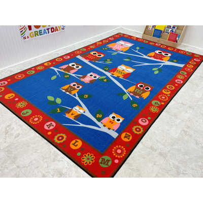 KidCarpet.com Hoot Hoot Owls Classroom Rug, 4'x6' Rectangle - Class 1 Fire Rated, Oeko-Tex certified commercial-grade nylon bordered classroom rug - strong, durable edging