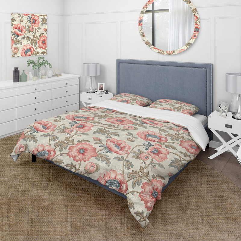 Ensemble de housse de couette Beige Pink Floral Meadows Print II - Traditional