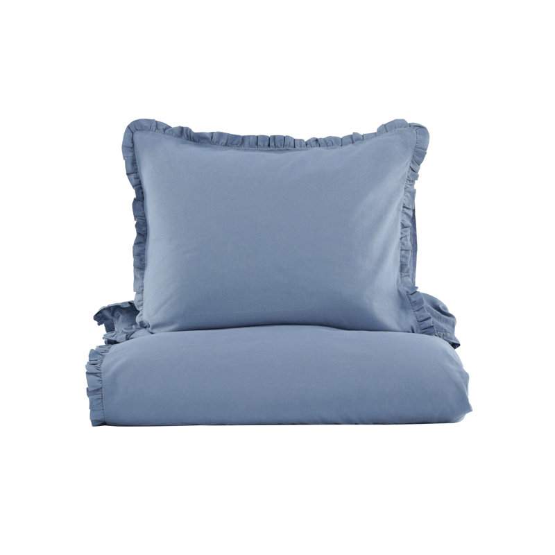 Kushner Cotton Solid Colour Duvet Cover with Pillowcases, Blue