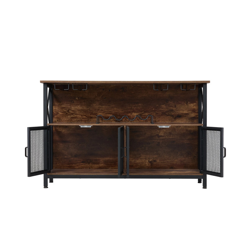 Industrial Wine Bar Cabinet with Metal Frame