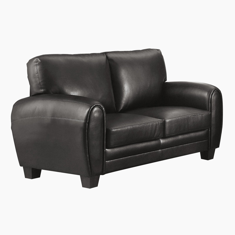 Manwi 61.5" Modern & Contemporary Faux Leather Loveseat with Durable Solid Wood & Plywood Frame, Black Faux leather