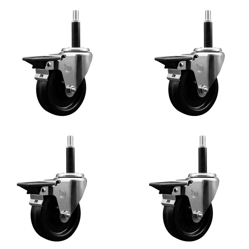 Phenolic Swivel Expanding Stem Caster Set with Brake SCC PLB 4" x 3/4"