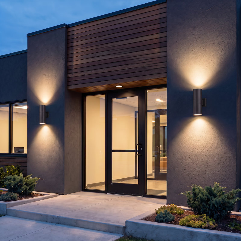 Applique murale extérieure cylindrique en aluminium noir mat Linnea, pivotante vers le haut et vers le bas, 18 po