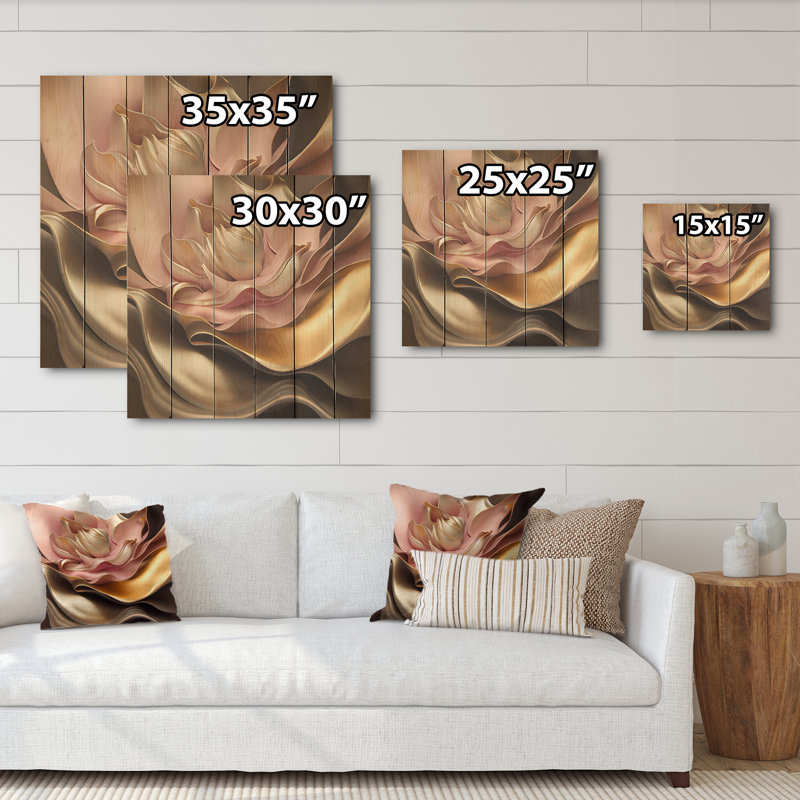 Fleurs glamour élégantes en or et taupe III - impression, H 30 po x l 30 po x P 1 po