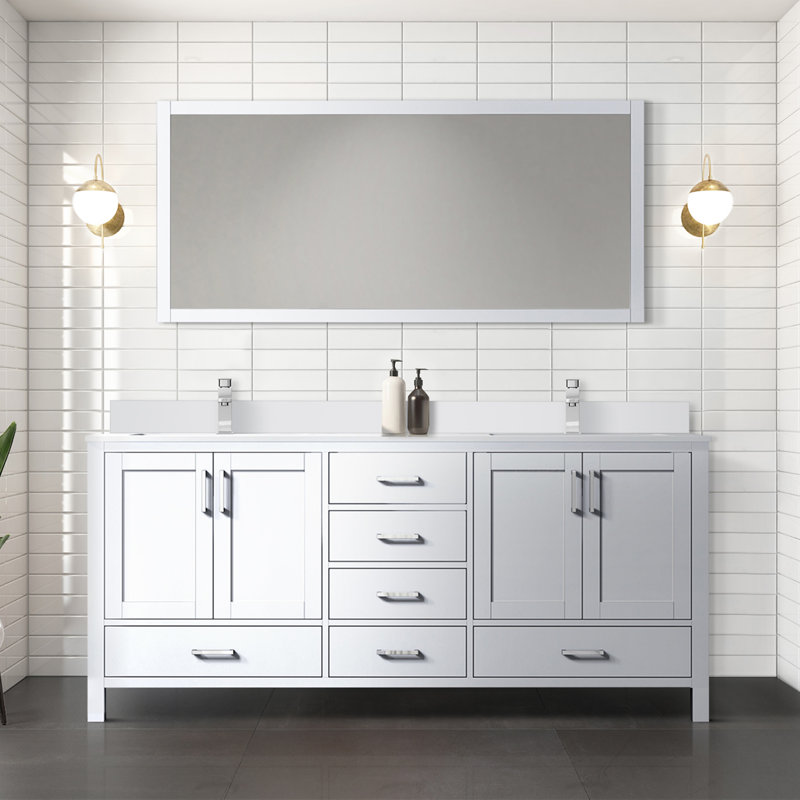 Jacques 72 in. W x 22 in. D Double Bath Vanity and 70 in. Mirror, White, White Cultured Marble