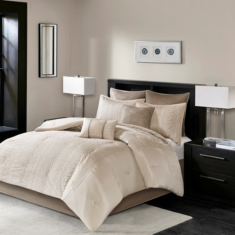 Édredon 8 pièces pour grand lit - Fausse soie, 8 bourres brodées