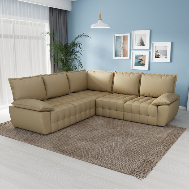 Canapé modulaire 6 pièces avec coin Charistil, 100% polyester gris clair, Orienté à droite