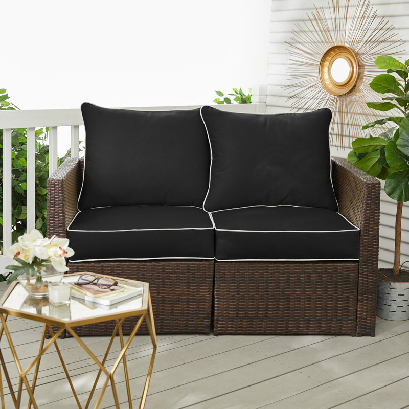 Sunbrella Outdoor Solid Loveseat Pillow and Cushion Set, 23 in W x 25 in D x 5 in H, Sunbrella - Canvas Black