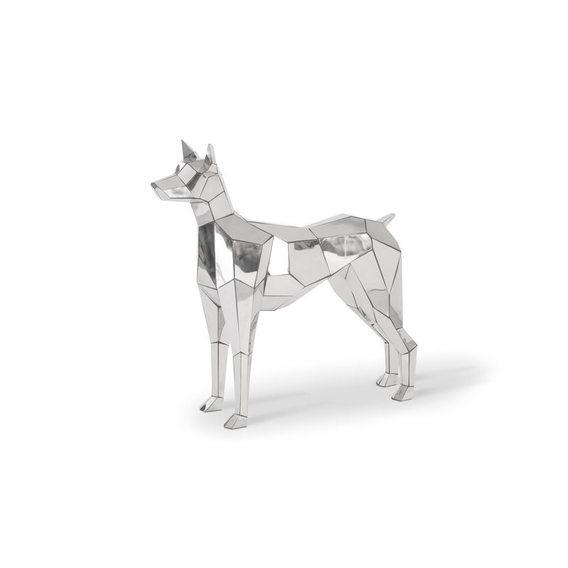 Contemporary Modern Silver Dog Metal Statue 41"