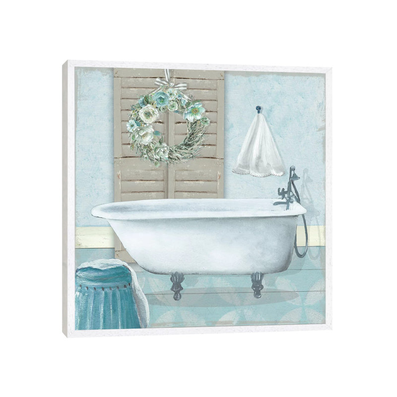 Teal Bath II by Carol Robinson - Print on Canvas, White Framed, 66.04 cm H x 66.04 cm W