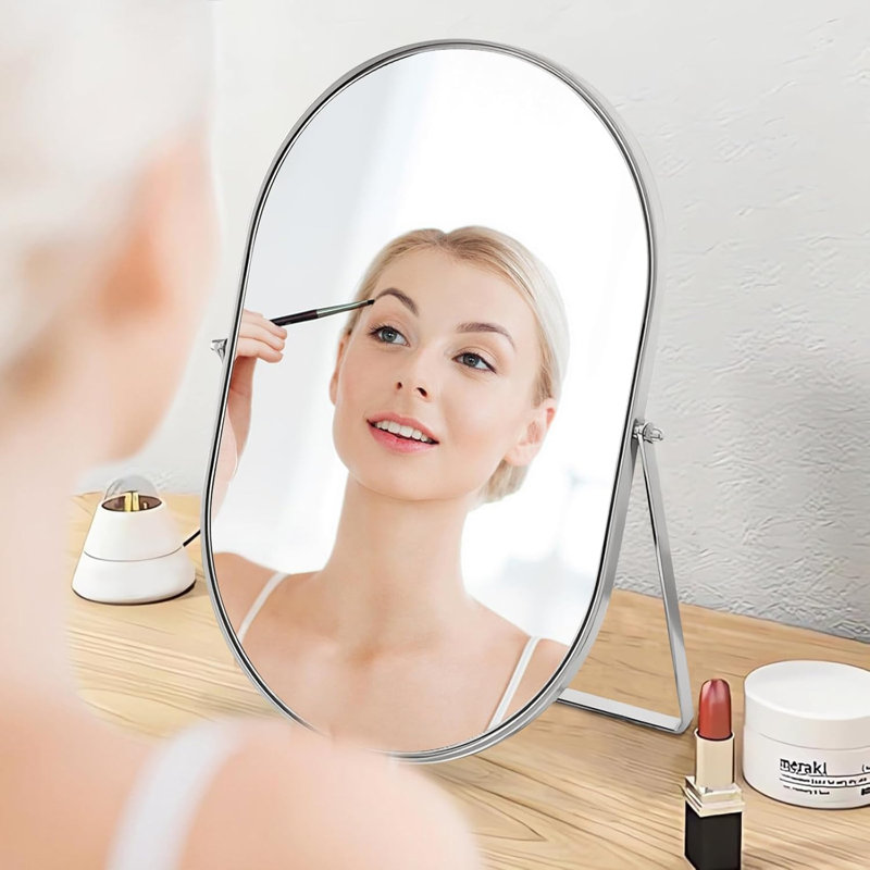 Oval Silver Vanity Makeup Mirror 