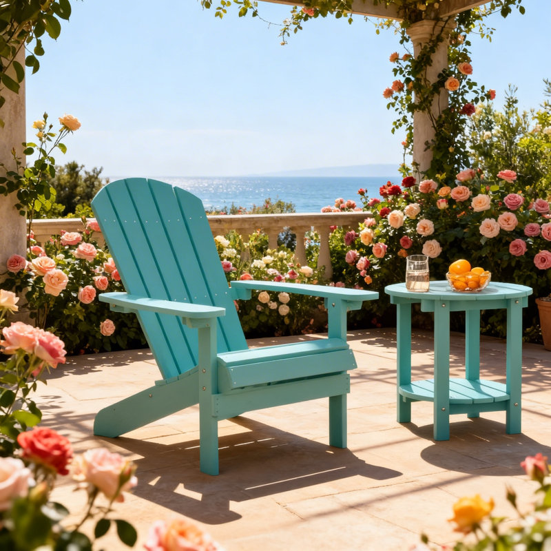 Plastic Adirondack Chairs Outdoor HIPS Patio Chairs With Wood Texture Lawn Fire Pit Deck Porch Garden Chairs For Adults（Set Of 2）