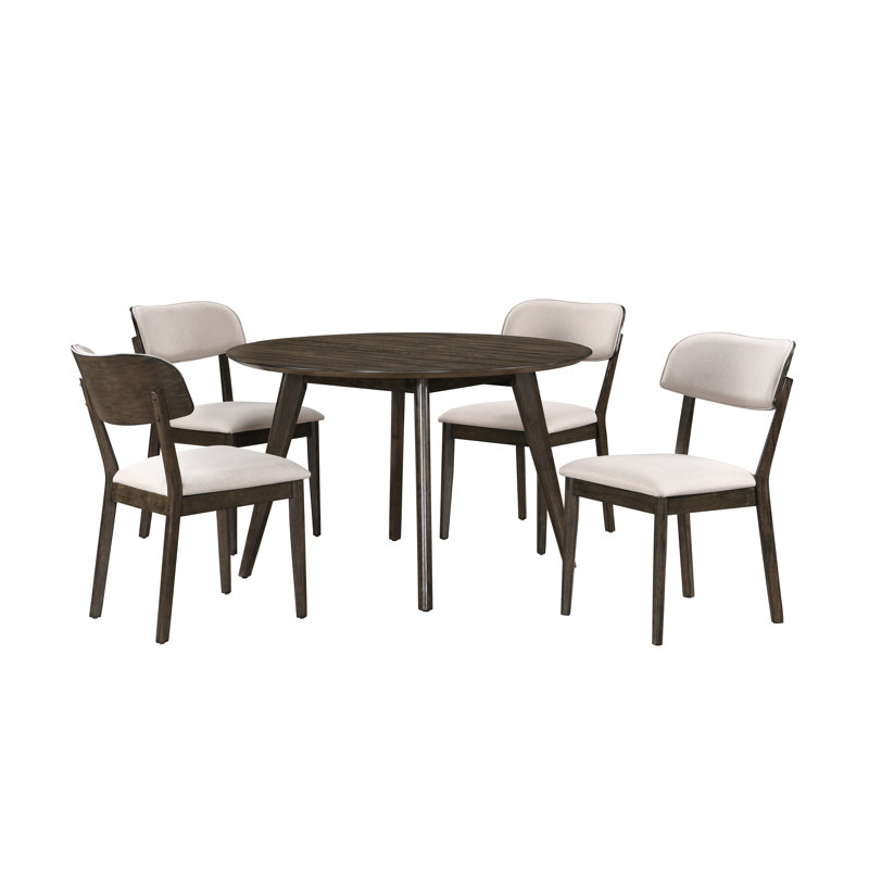 Tennyson Wood Dining Set With 48" Round Dining Table And 4 Open Back Chairs, Walnut
