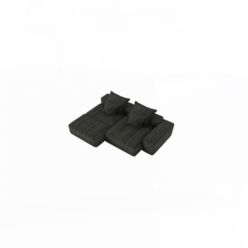 Modern Sectional Sofa, 4, Black Chenille