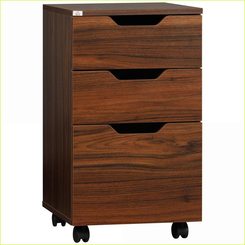 Cabinets, 3 Drawer Under Desk Rolling Storage Cabinet, Walnut Brown | Particle Board | Black, Brown