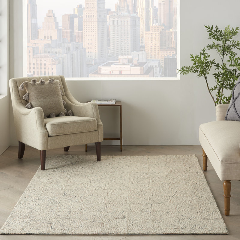 Tapis ivoire fait à la main Jodie, Rectangle 5 pi x 7 pi 6 po