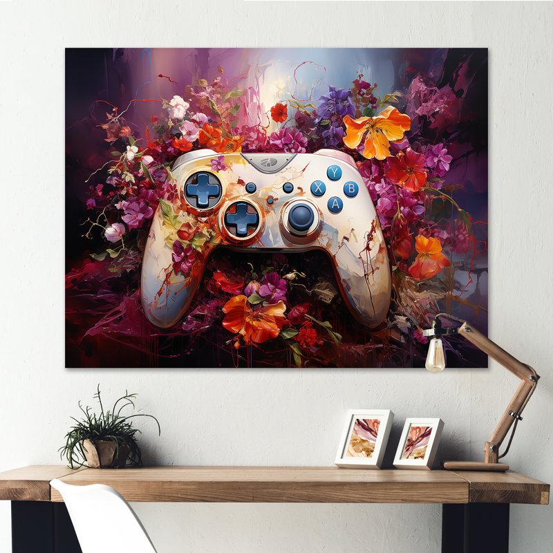 Blooming Multicolor Gaming contrôleur - art mural jeux vidéo, Toile tendue, H 34 po x l 44 po x P 1,5 po