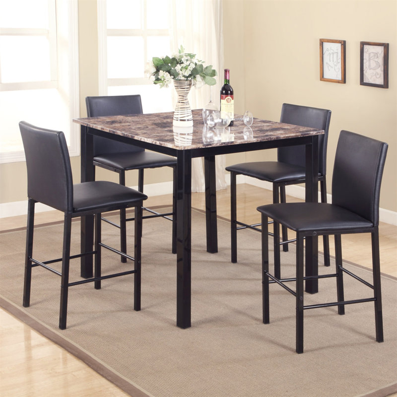 Chaises de salle à manger à hauteur de comptoir en métal Citico avec structure en métal noir, ensemble de 4