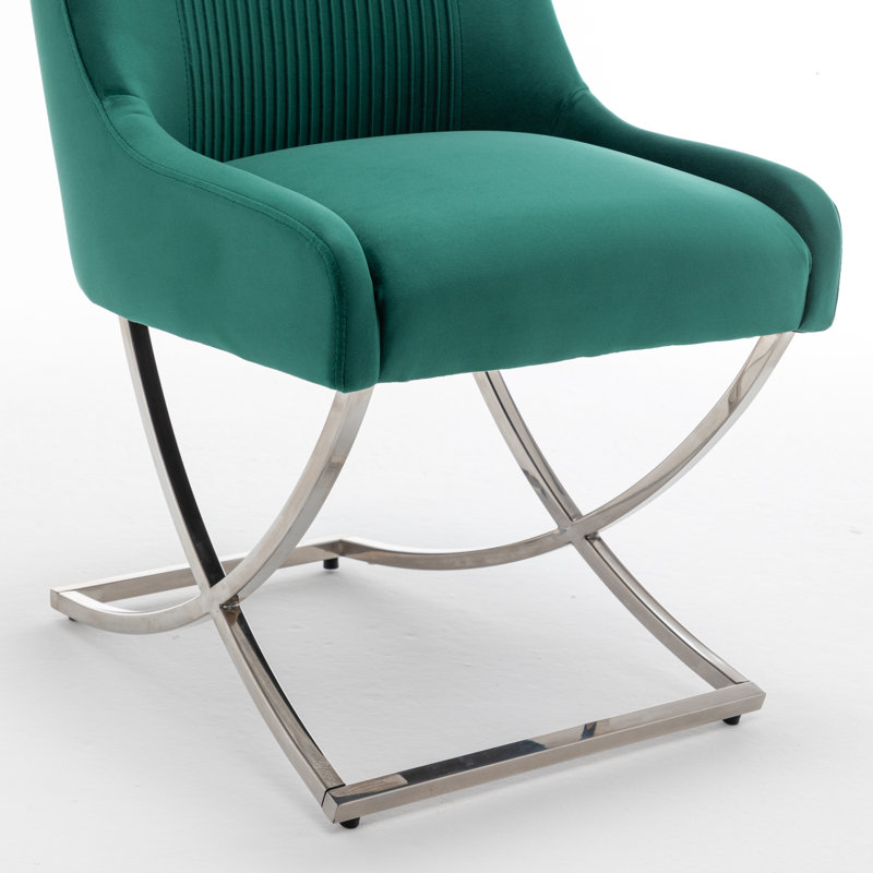 Chaise d'appoint rembourrée en velours Elian, Vert foncé, 6