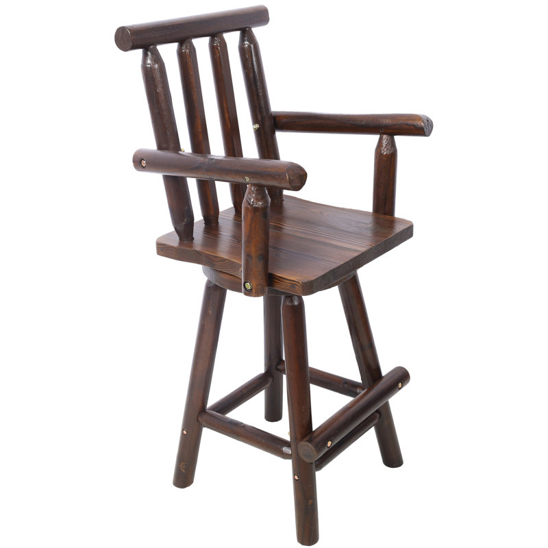 Tabouret de bar rustique - fabrication en bois de sapin, chaise avec repose-pieds, accoudoir large, tabouret de cuisine rustique, chaise de bistro haute pour salle à manger, restaurant, pub, 4 pieds, couleur brune