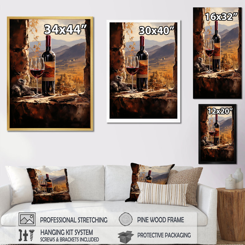 Rioja Resonance - Wine Wall Art, 40" H x 30" W x 1.5" D, Gold Single Picture Framed