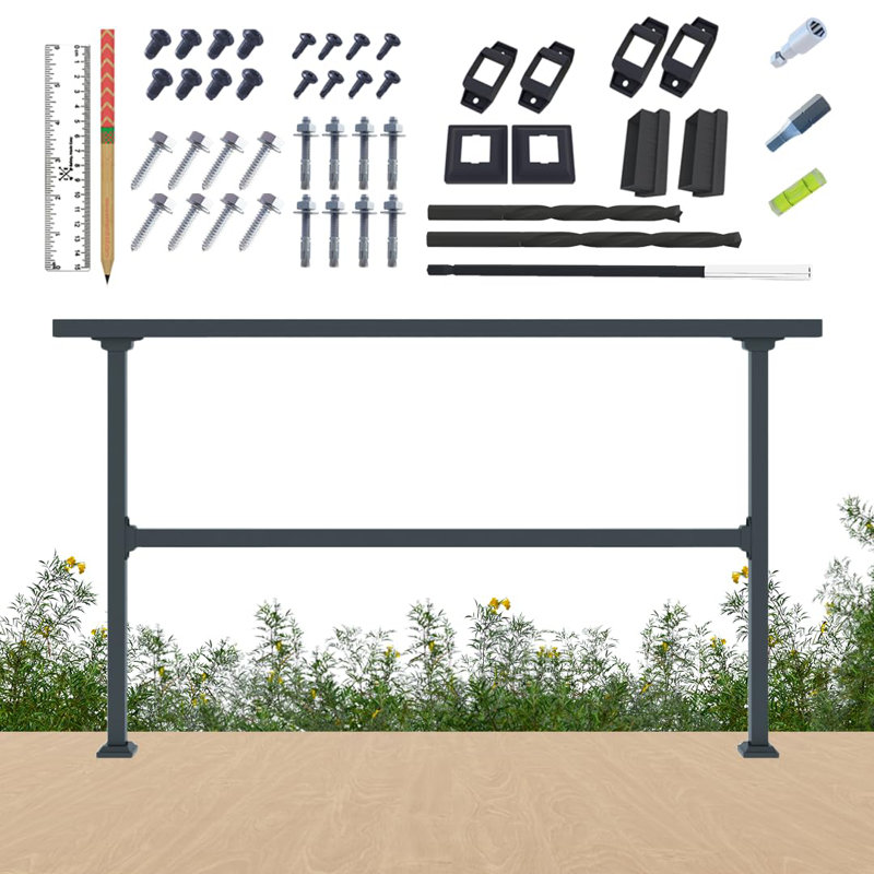 Ensemble de 2 rampes de terrasse horizontales en métal, rampe large de 6 pi pour les surfaces planes, rampe plate simple, rampe droite noire pour les terrasses et balustrades de patio, main courante horizontale