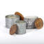 Assortiment de pots à bougie en métal martelé avec dessus en bois de manguier (ensemble de 3)